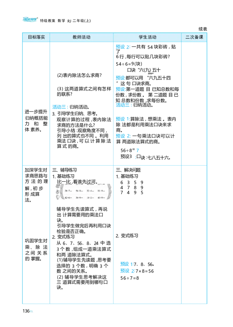 第五单元_小学数学人教版单独教案（1-6上下册）_《阳光同学教案》1-6上册（25秋）_阳光同学特级教案数学人教2年级上册_第五单元7~9的表内乘、除法