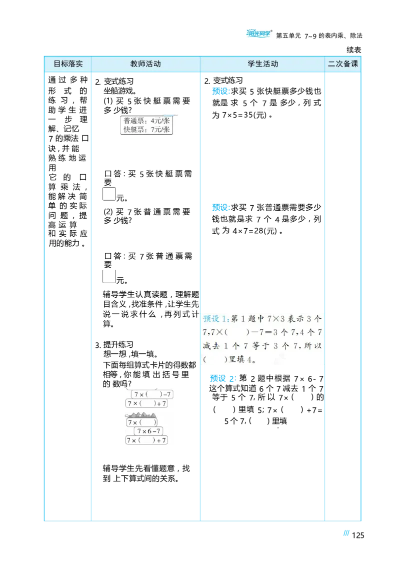 第五单元_小学数学人教版单独教案（1-6上下册）_《阳光同学教案》1-6上册（25秋）_阳光同学特级教案数学人教2年级上册_第五单元7~9的表内乘、除法