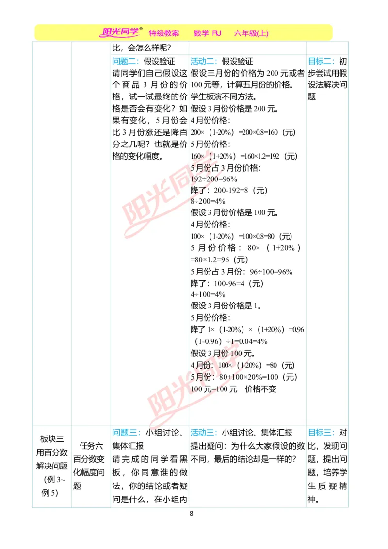 第六单元单元分析_小学数学人教版单独教案（1-6上下册）_《阳光同学教案》1-6上册（25秋）_阳光同学特级教案数学人教6年级上册_第六单元　百分数（一）