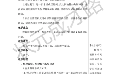 整理和复习教案_小学数学人教版单独教案（1-6上下册）_《状元大课堂教案》1-6上下册（26春）_1-6下册_6年级下册_第4单元比例
