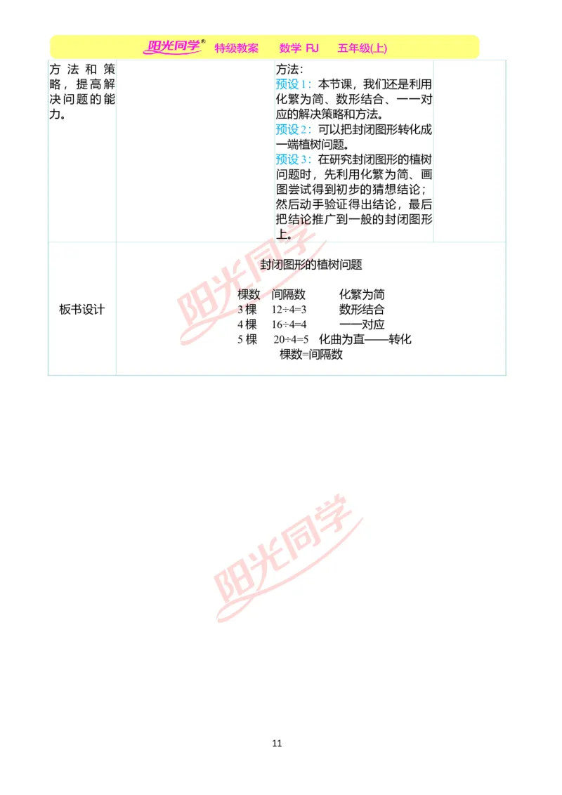二、教学案例_小学数学人教版单独教案（1-6上下册）_《阳光同学教案》1-6上册（25秋）_阳光同学特级教案数学人教5年级上册_第七单元数学广角&mdash;&mdash;植树问题