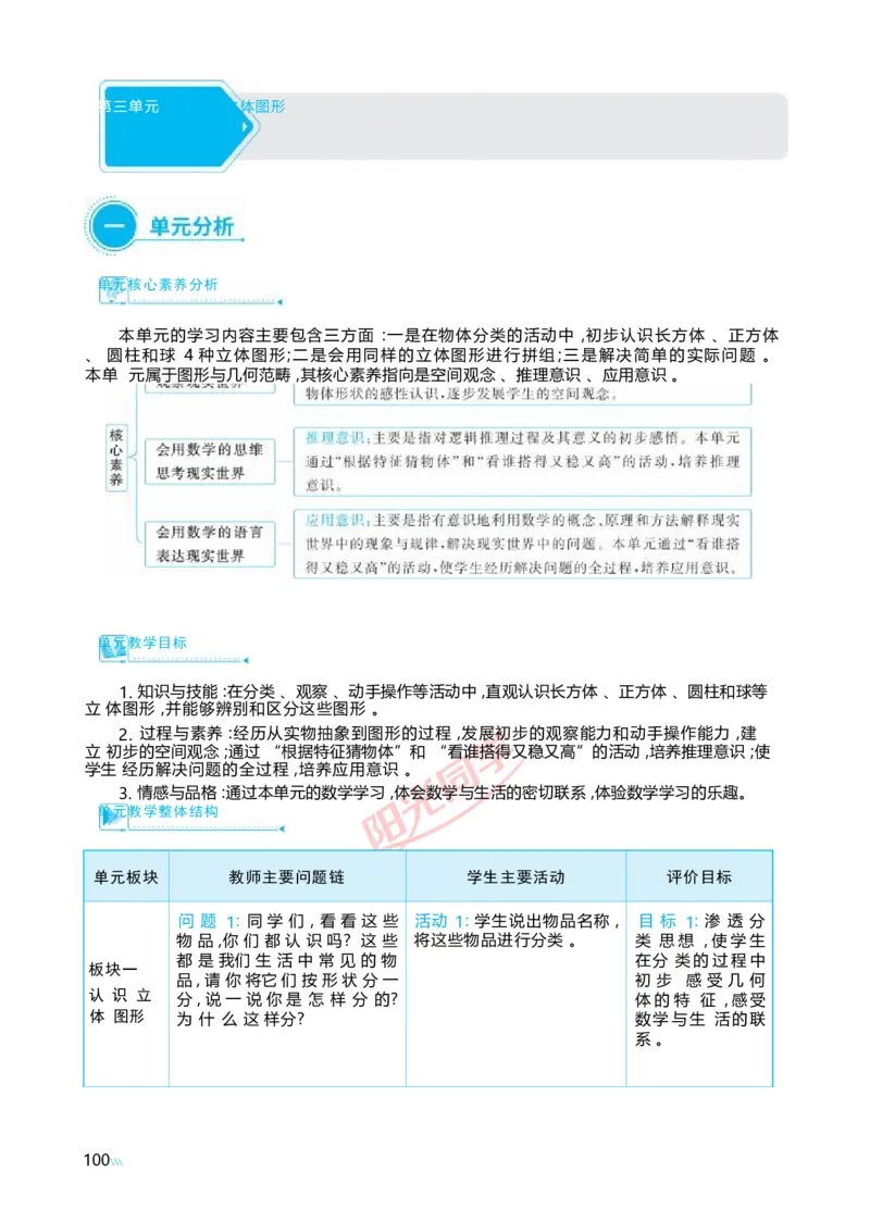 三认识立体图形_小学数学人教版单独教案（1-6上下册）_《阳光同学教案》1-6上册（25秋）_阳光同学特级教案数学人教1年级上册
