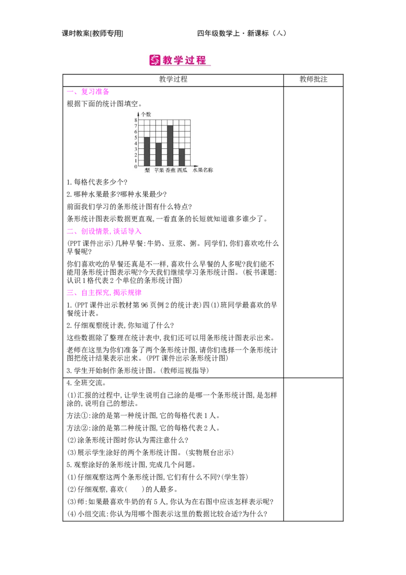 第7单元　条形统计图_小学数学人教版4年级上册_2课时简案