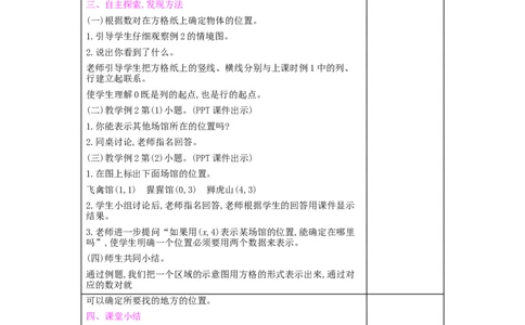 第2单元　位　置_小学数学人教版5年级上册_2课时简案