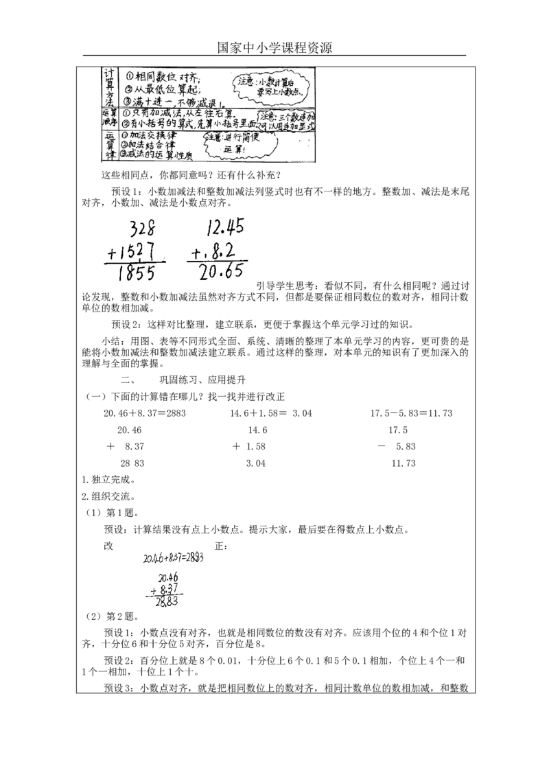 小数的加法和减法整理和复习_教学设计_小学数学人教版单独教案（1-6上下册）_《智慧教育教案》1-6上下册（25秋）_1-6下册_4年级下册（教案）新插图_第6单元小数的加法和减法