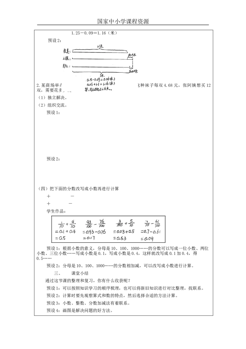 小数的加法和减法整理和复习_教学设计_小学数学人教版单独教案（1-6上下册）_《智慧教育教案》1-6上下册（25秋）_1-6下册_4年级下册（教案）新插图_第6单元小数的加法和减法