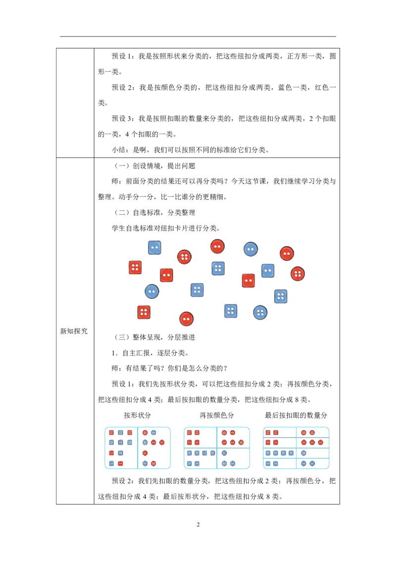 1一、分类与整理_逐层分类_教学设计3_小学数学人教版单独教案（1-6上下册）_《智慧教育教案》1-6上下册（25秋）_1-6上册_2年级上册（教案）2025秋新教材_第1单元