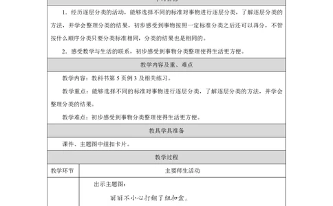1一、分类与整理_逐层分类_教学设计3_小学数学人教版单独教案（1-6上下册）_《智慧教育教案》1-6上下册（25秋）_1-6上册_2年级上册（教案）2025秋新教材_第1单元