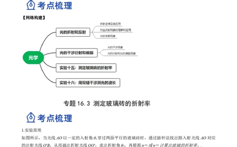 16.3实验十五：测定玻璃砖的折射率（讲）--2023年高考物理一轮复习讲练测（全国通用）（原卷版）_通用版（老高考）复习资料_2023年复习资料_一轮复习