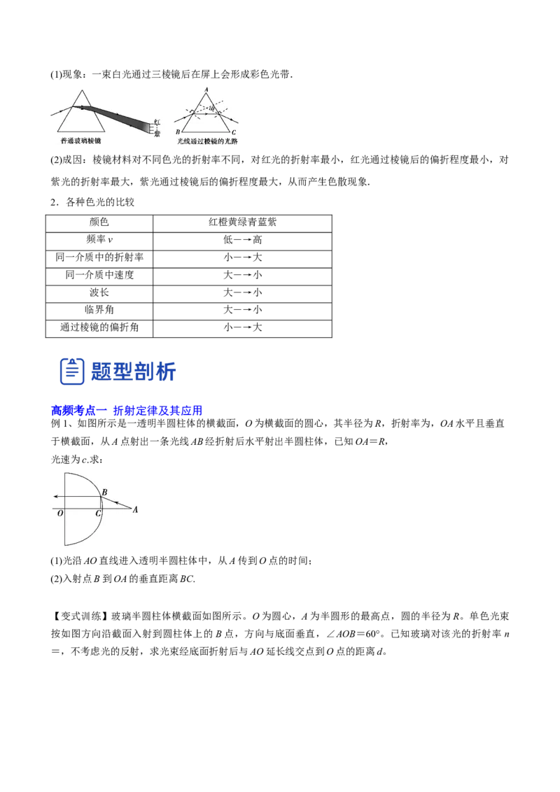 16.1光的折射和全反射（讲）--2023年高考物理一轮复习讲练测（全国通用）（原卷版）_通用版（老高考）复习资料_2023年复习资料_一轮复习_2023年高考物理一轮复习讲练测（全国通用）