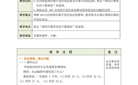 第1课时两位数加两位数（不进位）_小学数学人教版单独教案（1-6上下册）_《绿卡图书教案》1-6下册（26春）_1年级下册（26春）_5100以内的笔算加、减法_1.笔算加法