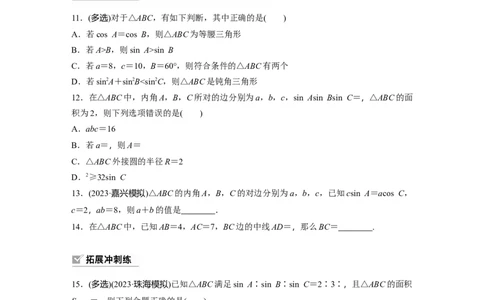 第4章　&sect;4.8　正弦定理、余弦定理_新高考复习资料_2024年新高考资料_一轮复习资料_完2024数学步步高大一轮复习（课件+讲义）_2024年高考数学一轮复习讲义（新高考版）_一轮复习81练