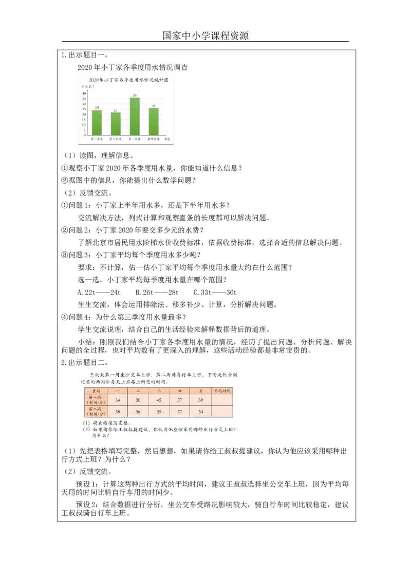 平均数(第3课时)_教学设计_小学数学人教版单独教案（1-6上下册）_《智慧教育教案》1-6上下册（25秋）_1-6下册_4年级下册（教案）新插图_第8单元平均数与条形统计图