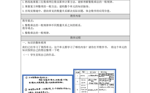 整理和复习_教学设计_小学数学人教版单独教案（1-6上下册）_《智慧教育教案》1-6上下册（25秋）_1-6上册_4年级上册（教案）新插图_第4单元三位数乘两位数