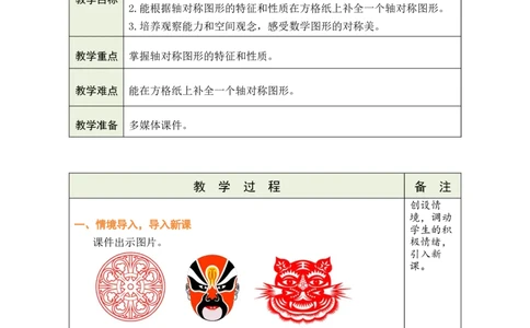 第1课时轴对称_小学数学人教版单独教案（1-6上下册）_《绿卡图书教案》1-6下册（26春）_4年级下册（26春）_7图形的运动（二）
