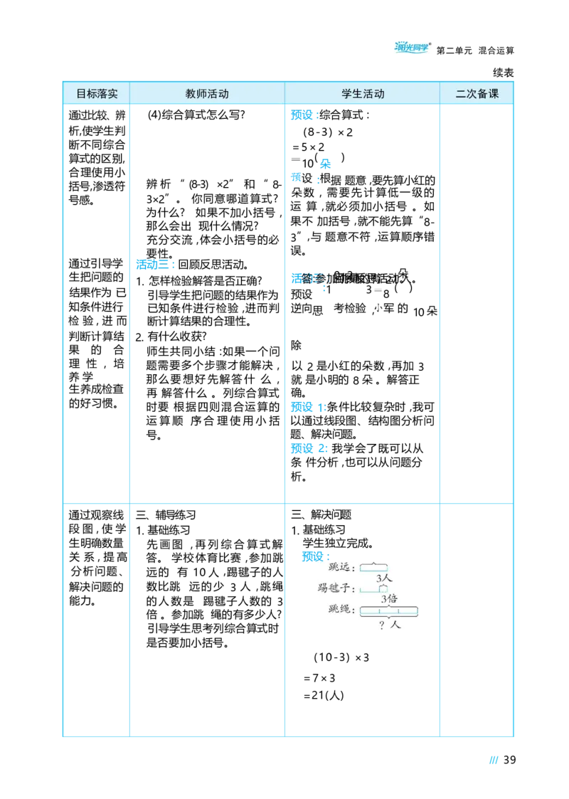 第二单元混合运算_小学数学人教版单独教案（1-6上下册）_《阳光同学教案》1-6上册（25秋）_阳光同学特级教案数学人教3年级上册