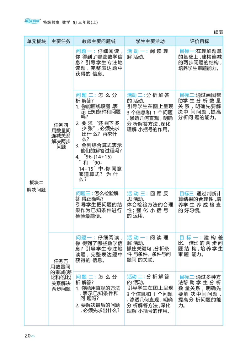 第二单元混合运算_小学数学人教版单独教案（1-6上下册）_《阳光同学教案》1-6上册（25秋）_阳光同学特级教案数学人教3年级上册