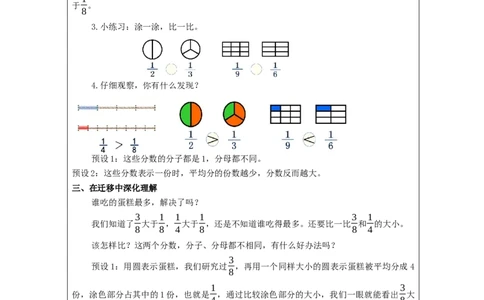 比较分数的大小_教学设计_小学数学人教版单独教案（1-6上下册）_《智慧教育教案》1-6上下册（25秋）_1-6上册_3年级上册（教案）新插图_第8单元分数的初步认识