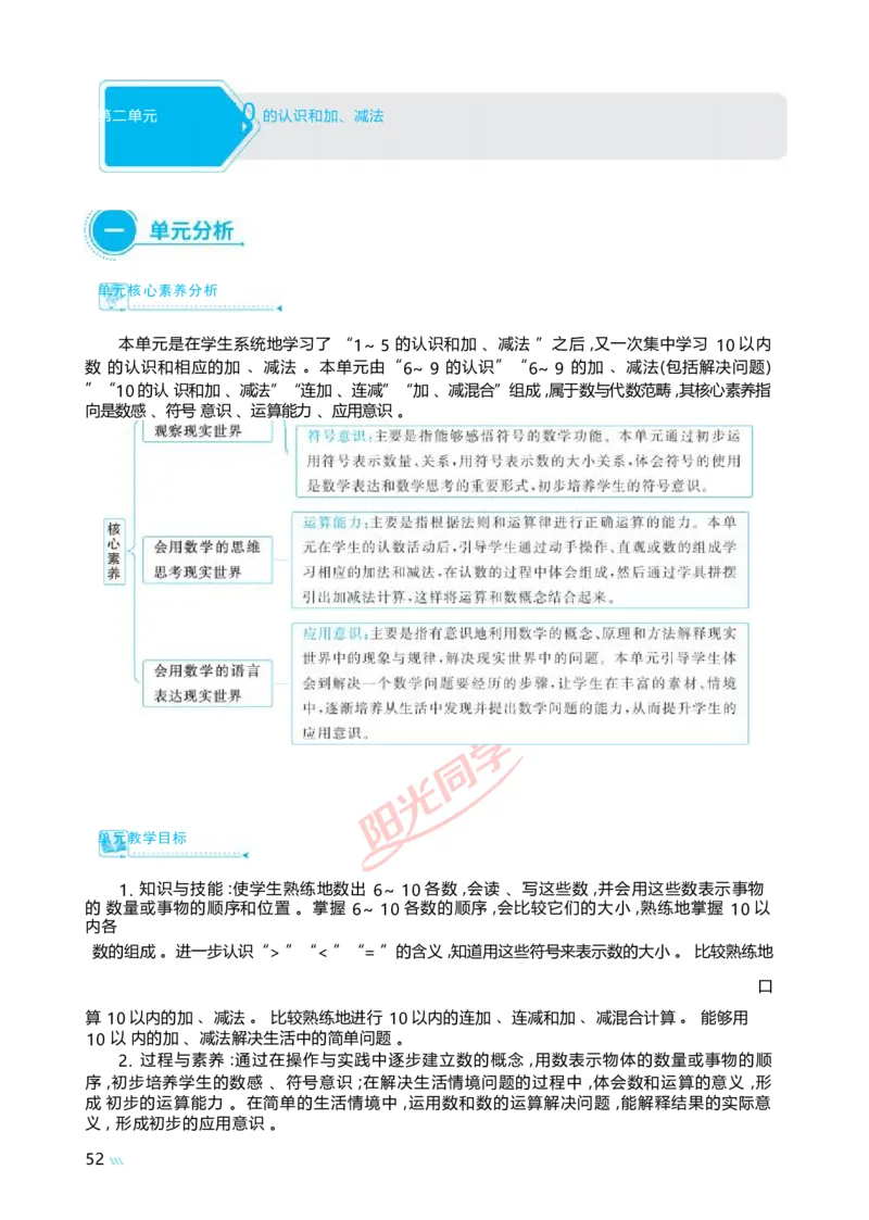 二6~10的认识和加、减法_小学数学人教版单独教案（1-6上下册）_《阳光同学教案》1-6上册（25秋）_阳光同学特级教案数学人教1年级上册