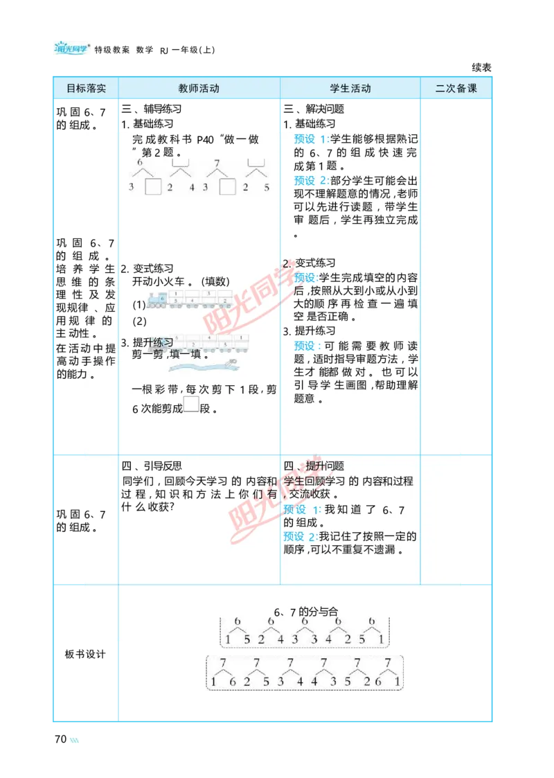 二6~10的认识和加、减法_小学数学人教版单独教案（1-6上下册）_《阳光同学教案》1-6上册（25秋）_阳光同学特级教案数学人教1年级上册