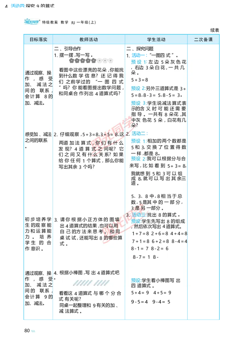 二6~10的认识和加、减法_小学数学人教版单独教案（1-6上下册）_《阳光同学教案》1-6上册（25秋）_阳光同学特级教案数学人教1年级上册