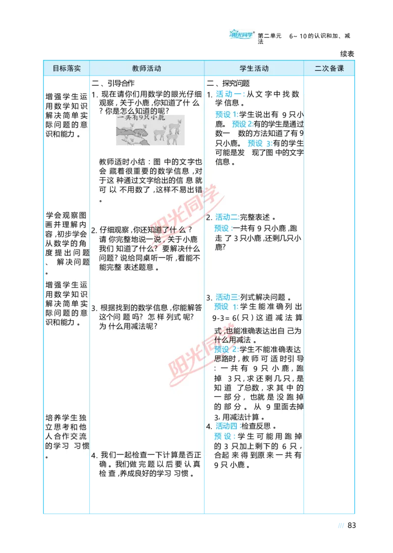 二6~10的认识和加、减法_小学数学人教版单独教案（1-6上下册）_《阳光同学教案》1-6上册（25秋）_阳光同学特级教案数学人教1年级上册