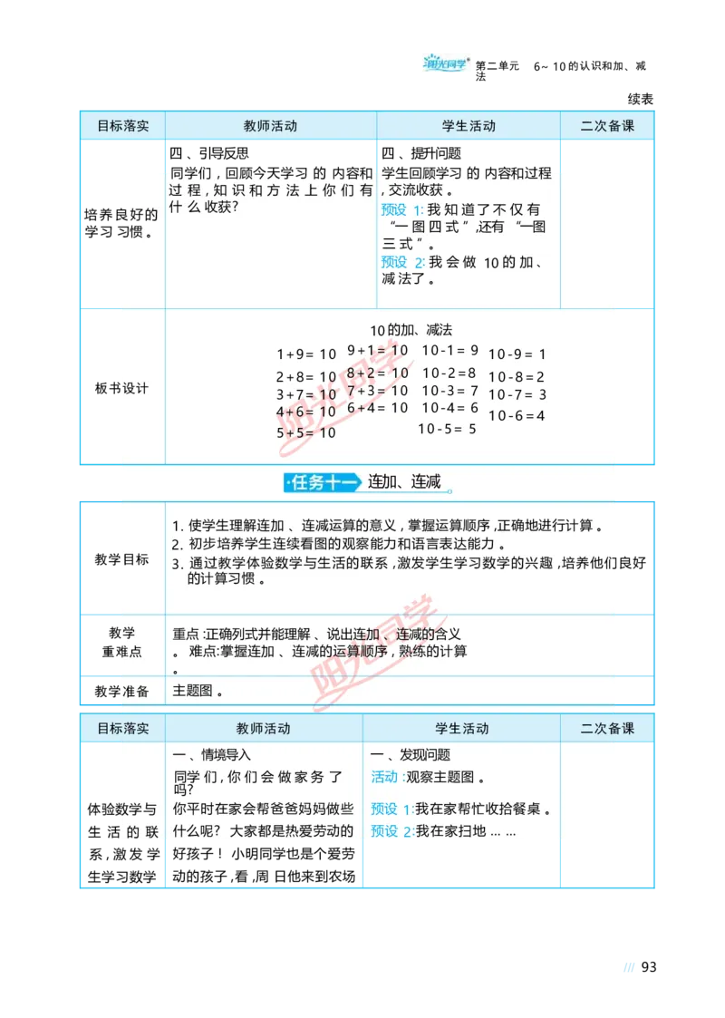 二6~10的认识和加、减法_小学数学人教版单独教案（1-6上下册）_《阳光同学教案》1-6上册（25秋）_阳光同学特级教案数学人教1年级上册