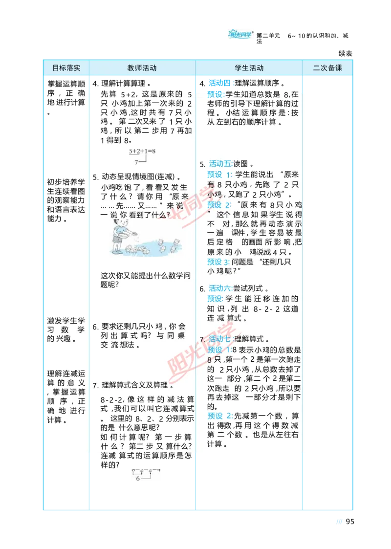二6~10的认识和加、减法_小学数学人教版单独教案（1-6上下册）_《阳光同学教案》1-6上册（25秋）_阳光同学特级教案数学人教1年级上册
