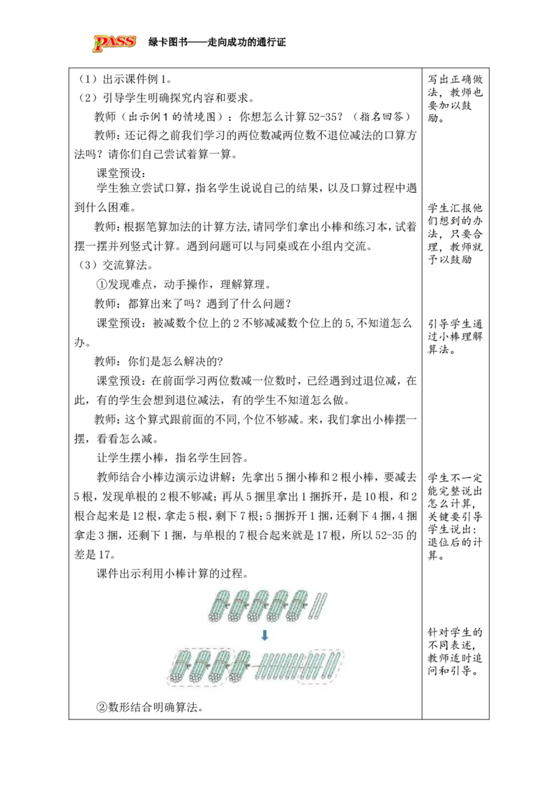 第1课时两位数减两位数（不退位）_小学数学人教版单独教案（1-6上下册）_《绿卡图书教案》1-6下册（26春）_1年级下册（26春）_5100以内的笔算加、减法_2.笔算减法