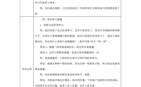29寻找、测量、运用身体尺_寻找、测量、运用身体尺_教学设计_小学数学人教版单独教案（1-6上下册）_《智慧教育教案》1-6上下册（25秋）_1-6上册_2年级上册（教案）2025秋新教材