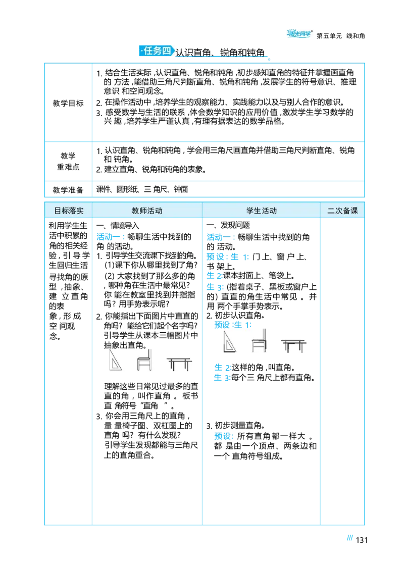第五单元线和角_小学数学人教版单独教案（1-6上下册）_《阳光同学教案》1-6上册（25秋）_阳光同学特级教案数学人教3年级上册