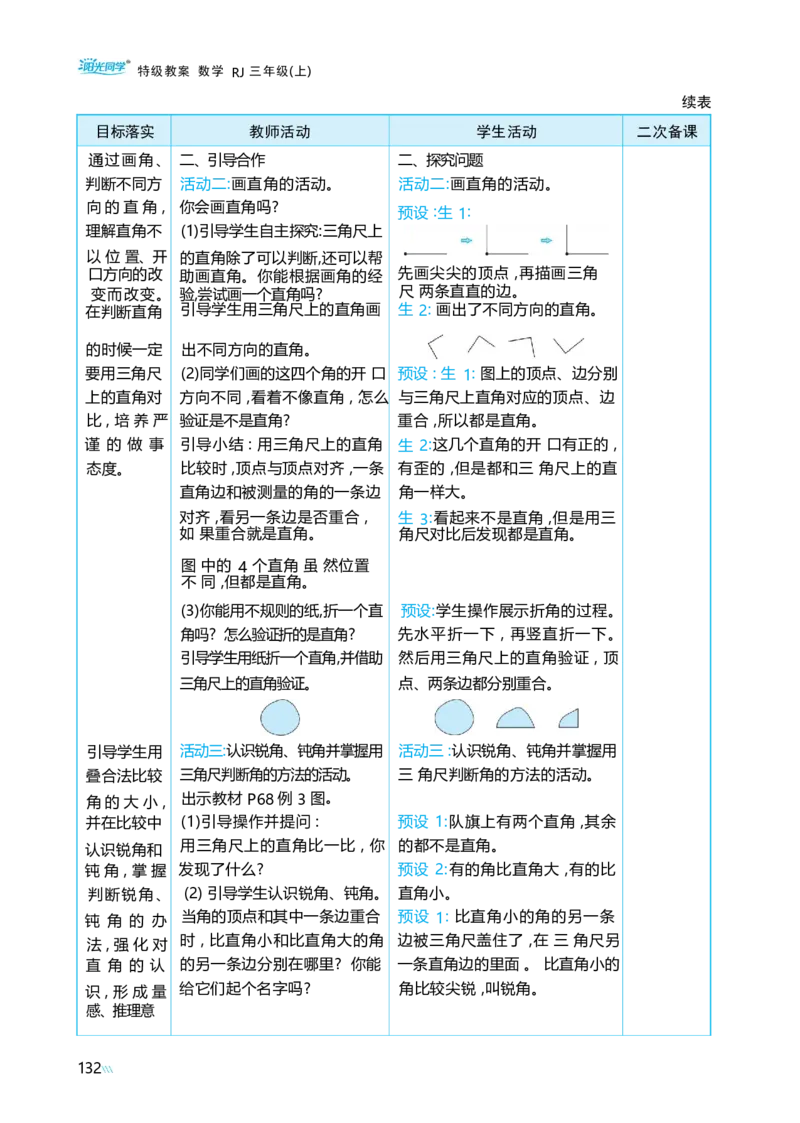 第五单元线和角_小学数学人教版单独教案（1-6上下册）_《阳光同学教案》1-6上册（25秋）_阳光同学特级教案数学人教3年级上册