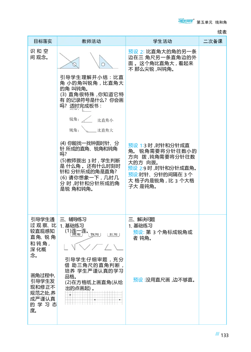 第五单元线和角_小学数学人教版单独教案（1-6上下册）_《阳光同学教案》1-6上册（25秋）_阳光同学特级教案数学人教3年级上册
