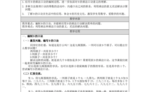 9的乘法口诀（第1课时）&mdash;教学设计_小学数学人教版单独教案（1-6上下册）_《智慧教育教案》1-6上下册（25秋）_1-6上册_2年级上册（教案）新插图_第6单元表内乘法（二)