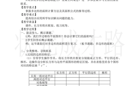第3课时多边形的面积_小学数学人教版单独教案（1-6上下册）_《状元大课堂教案》1-6上下册（26春）_1-6上册_2.R5数上教案_8总复习