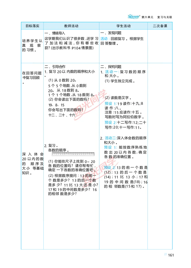 六复习与关联_小学数学人教版单独教案（1-6上下册）_《阳光同学教案》1-6上册（25秋）_阳光同学特级教案数学人教1年级上册