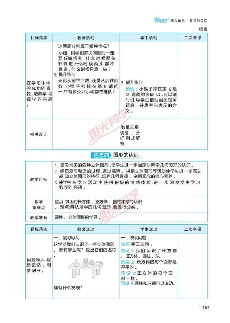 六复习与关联_小学数学人教版单独教案（1-6上下册）_《阳光同学教案》1-6上册（25秋）_阳光同学特级教案数学人教1年级上册