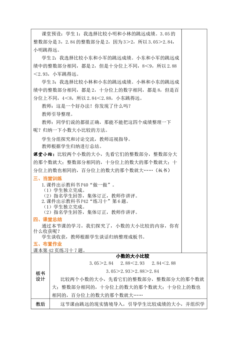 第5课时小数的大小比较_小学数学人教版单独教案（1-6上下册）_《绿卡图书教案》1-6下册（26春）_4年级下册（26春）_4小数的意义和性质