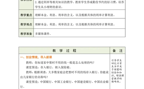第4课时利率_小学数学人教版单独教案（1-6上下册）_《绿卡图书教案》1-6下册（26春）_6年级下册（26春）_2百分数（二）