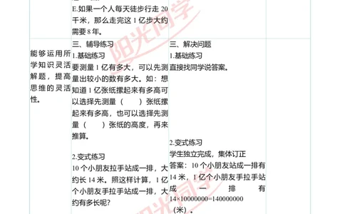 二、教学案例_小学数学人教版单独教案（1-6上下册）_《阳光同学教案》1-6上册（25秋）_阳光同学特级教案数学人教4年级上册_1亿有多大（第一单元后）