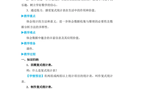 练习课_小学数学人教版单独教案（1-6上下册）_《状元大课堂教案》1-6上下册（26春）_1-6下册_3年级下册（26春）_旧教材教案_3复式统计表