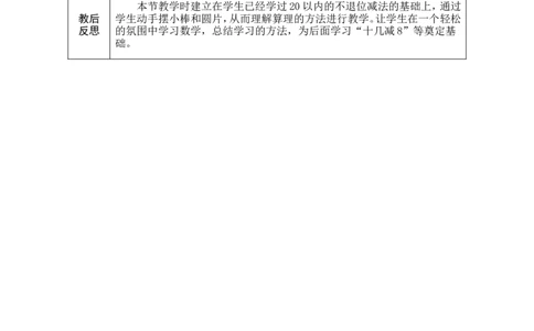 第1课时十几减9_小学数学人教版单独教案（1-6上下册）_《绿卡图书教案》1-6下册（26春）_1年级下册（26春）_220以内的退位减法