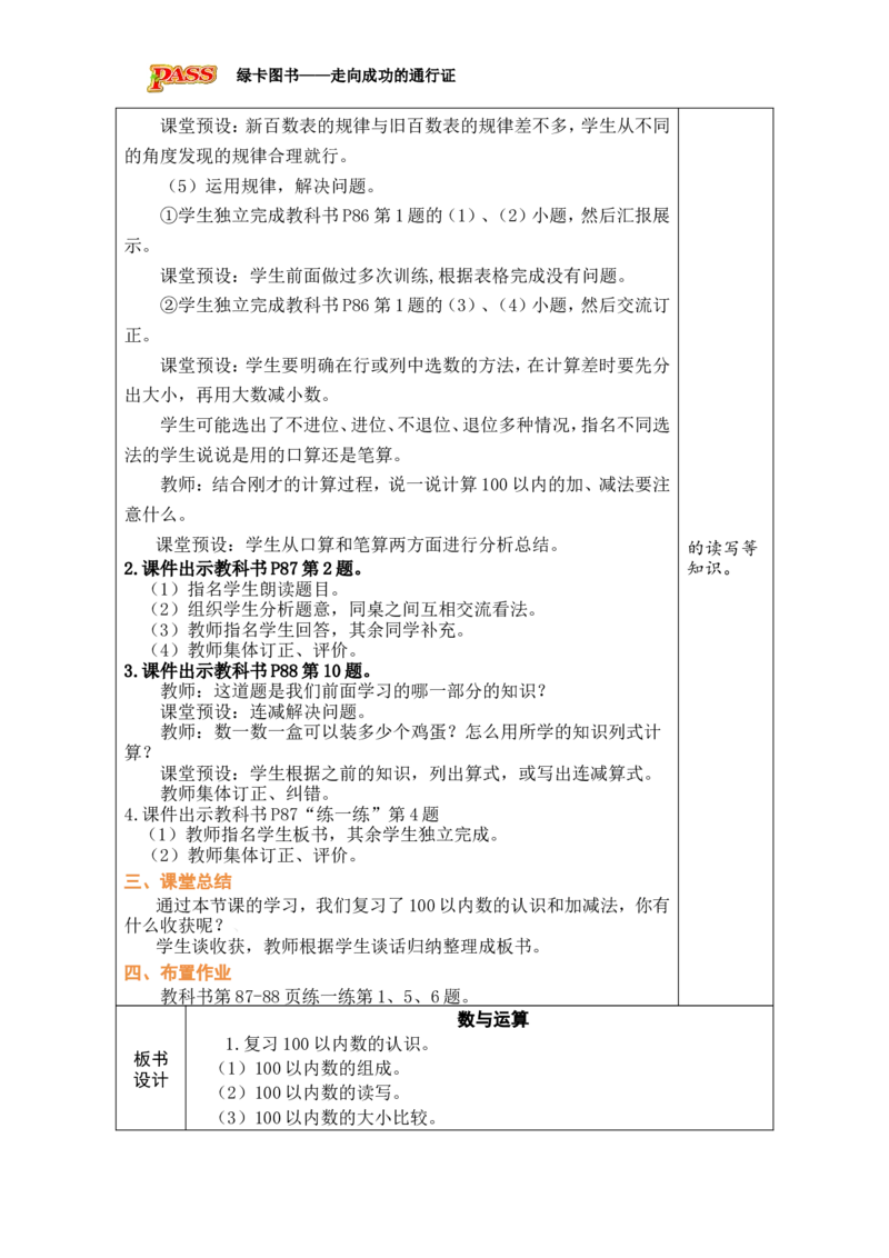 第1课时数与运算_小学数学人教版单独教案（1-6上下册）_《绿卡图书教案》1-6下册（26春）_1年级下册（26春）_7复习与关联