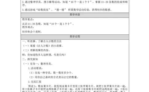 11_20各数的认识(第1课时)&mdash;&mdash;教学设计_小学数学人教版单独教案（1-6上下册）_《智慧教育教案》1-6上下册（25秋）_1-6上册_1年级上册（教案）新插图_第6单元11~20各数的认识