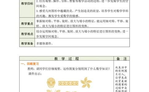 第15课时图形的运动_小学数学人教版单独教案（1-6上下册）_《绿卡图书教案》1-6下册（26春）_6年级下册（26春）_6整理和复习