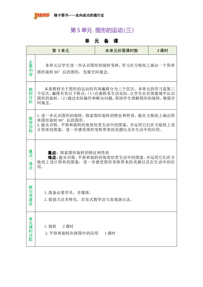 单元备课_小学数学人教版单独教案（1-6上下册）_《绿卡图书教案》1-6下册（26春）_5年级下册（26春）_第5单元