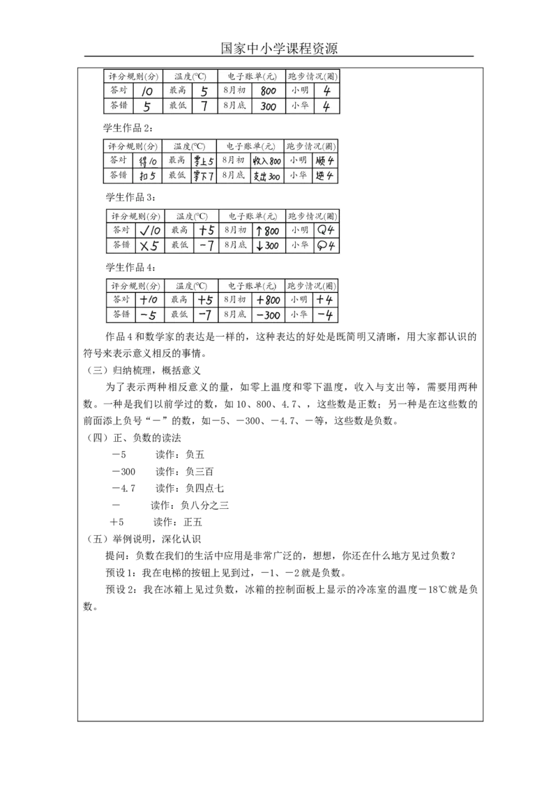 生活中的负数_教学设计_小学数学人教版单独教案（1-6上下册）_《智慧教育教案》1-6上下册（25秋）_1-6下册_6年级下册（教案）新插图_第1单元负数