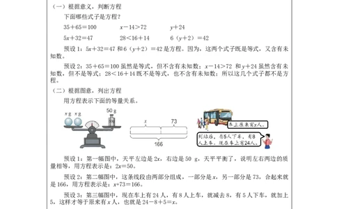 方程的意义_教学设计_小学数学人教版单独教案（1-6上下册）_《智慧教育教案》1-6上下册（25秋）_1-6上册_5年级上册（教案）新插图_第5单元简易方程