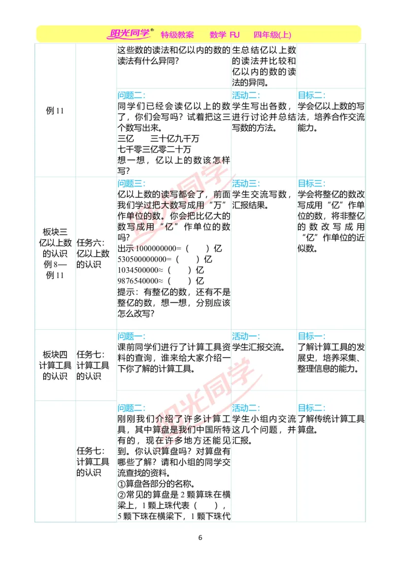 一、单元分析_小学数学人教版单独教案（1-6上下册）_《阳光同学教案》1-6上册（25秋）_阳光同学特级教案数学人教4年级上册_第一单元大数的认识