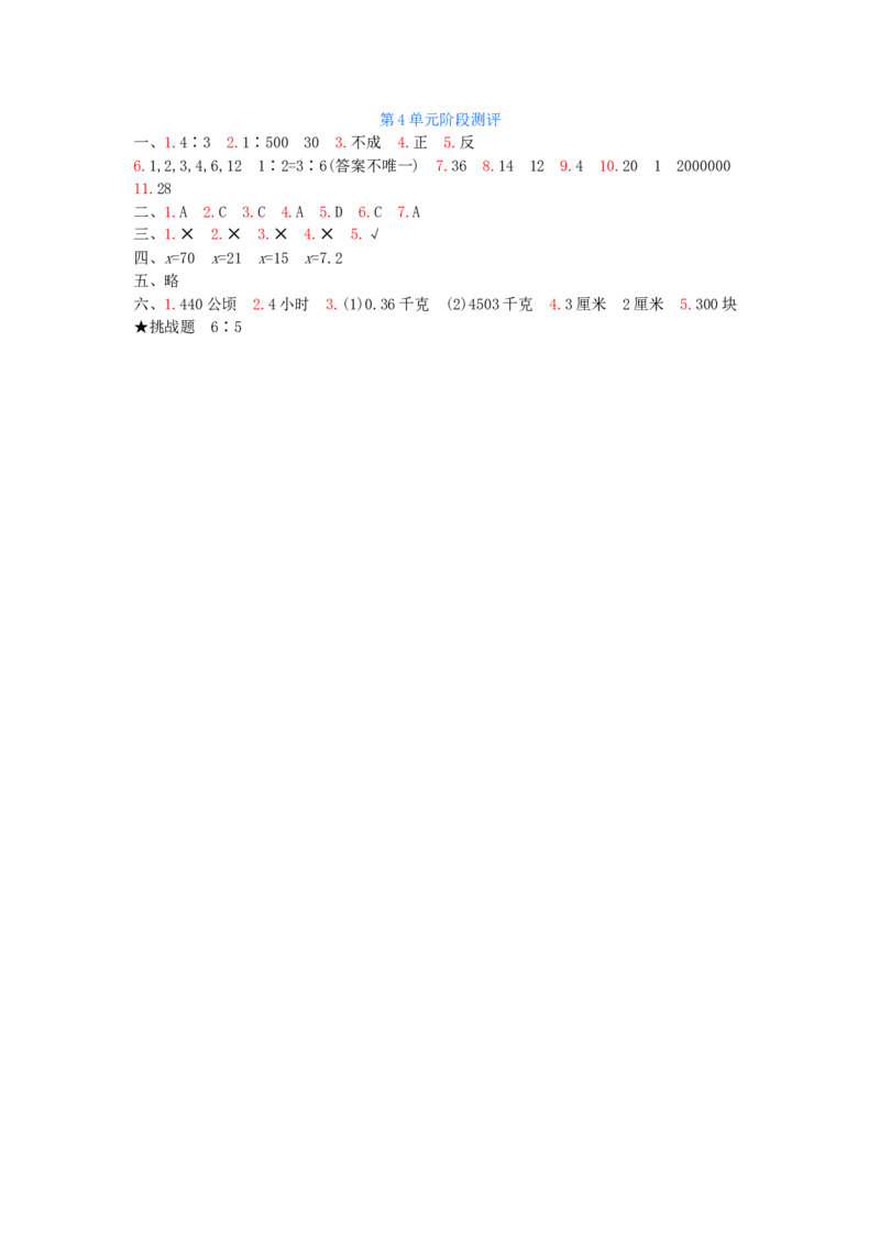 第4单元测试卷_小学数学人教版6年级下册_12单元测试卷_12单元测试卷